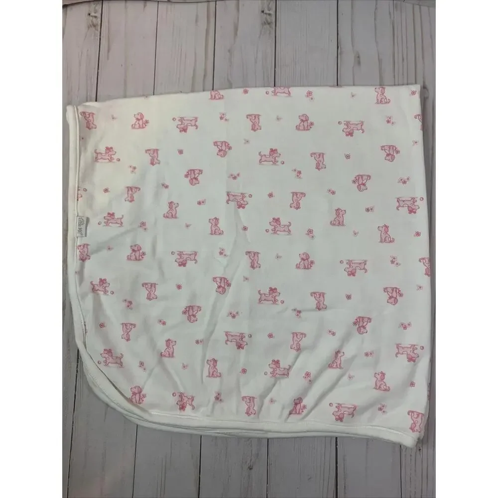 Little Me Baby Girls Pink White Puppy Dog‎ Receiving Blankets 2 Pack Cotton 1622